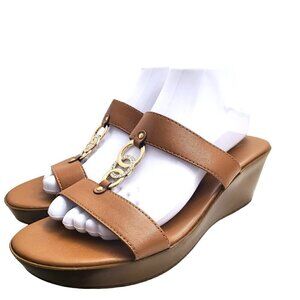 Toscanella Made in Italy Cognac Brown Slip on Wedge Platform Sandals